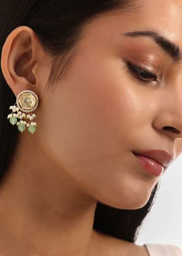 Mint Green And Gold Pachi Kundan Pendant Necklace Set