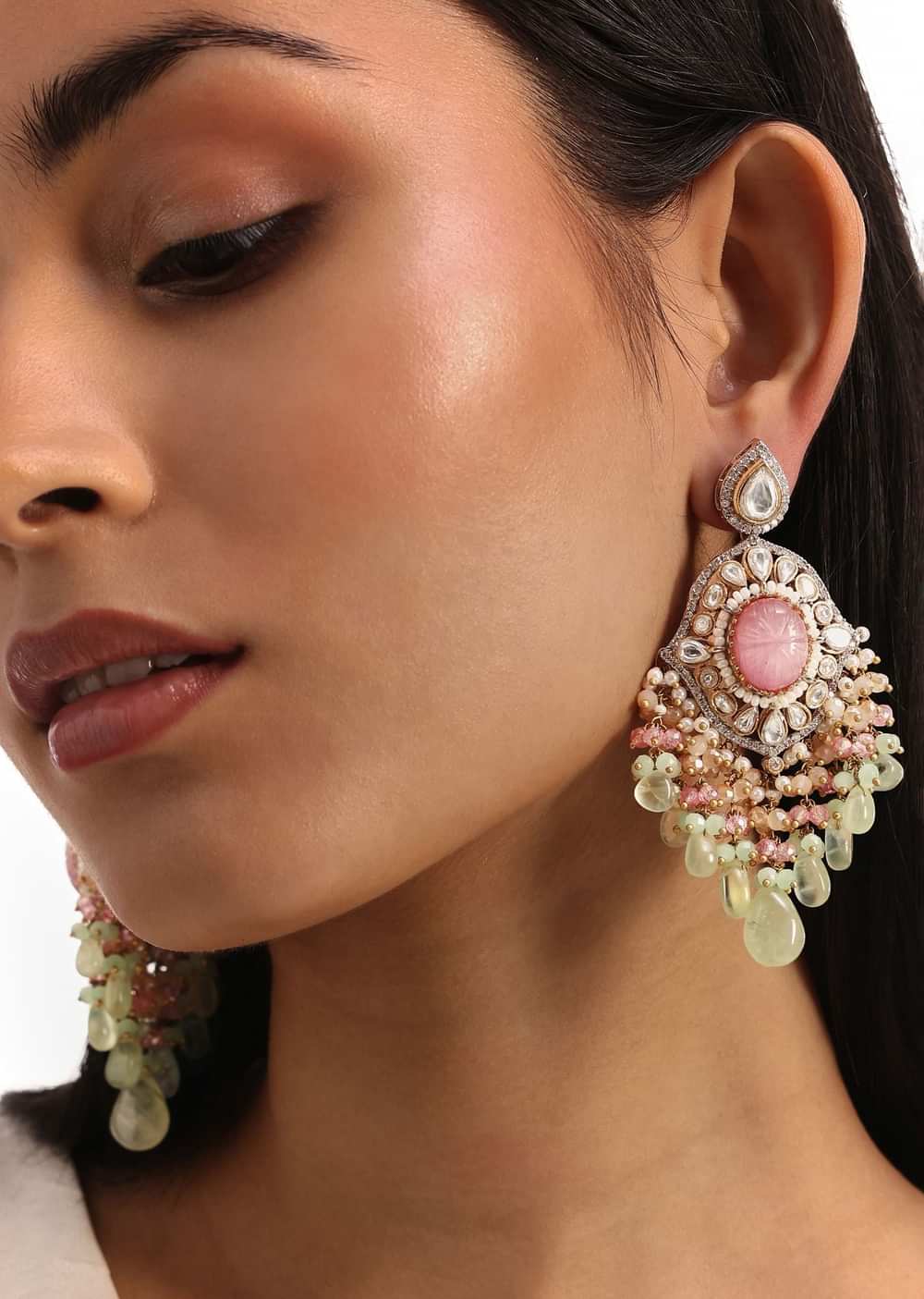 Mint Green And Pink Victorian Kundan Necklace Set