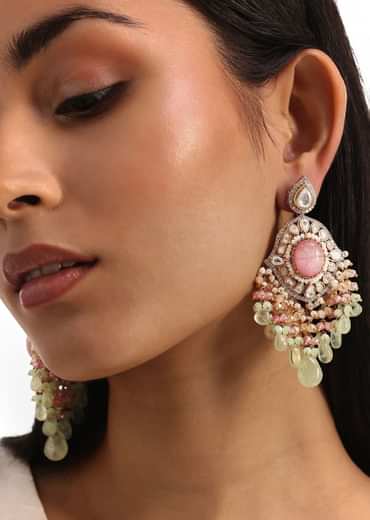 Mint Green And Pink Victorian Kundan Necklace Set