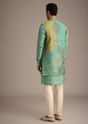 Mint Green And Yellow Pashmina Silk Jacket and Kurta Set