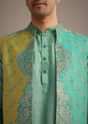 Mint Green And Yellow Pashmina Silk Jacket and Kurta Set