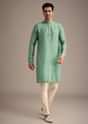 Mint Green And Yellow Pashmina Silk Jacket and Kurta Set