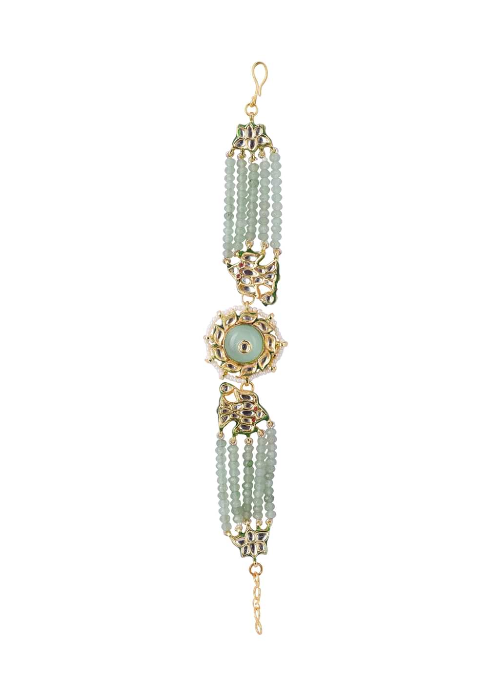Mint Green Beaded Bracelet With Kundan Work In Mix Metal