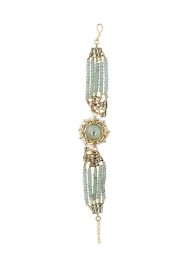 Mint Green Beaded Bracelet With Kundan Work In Mix Metal