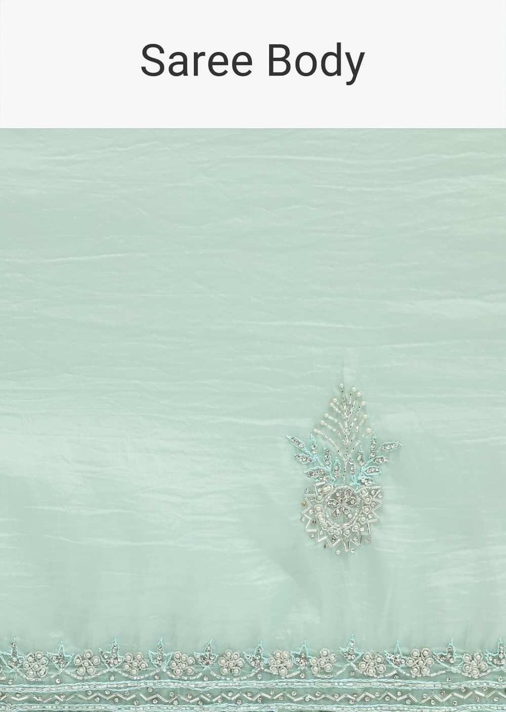 Mint Green Embroidered Satin Saree With Unstitched Blouse