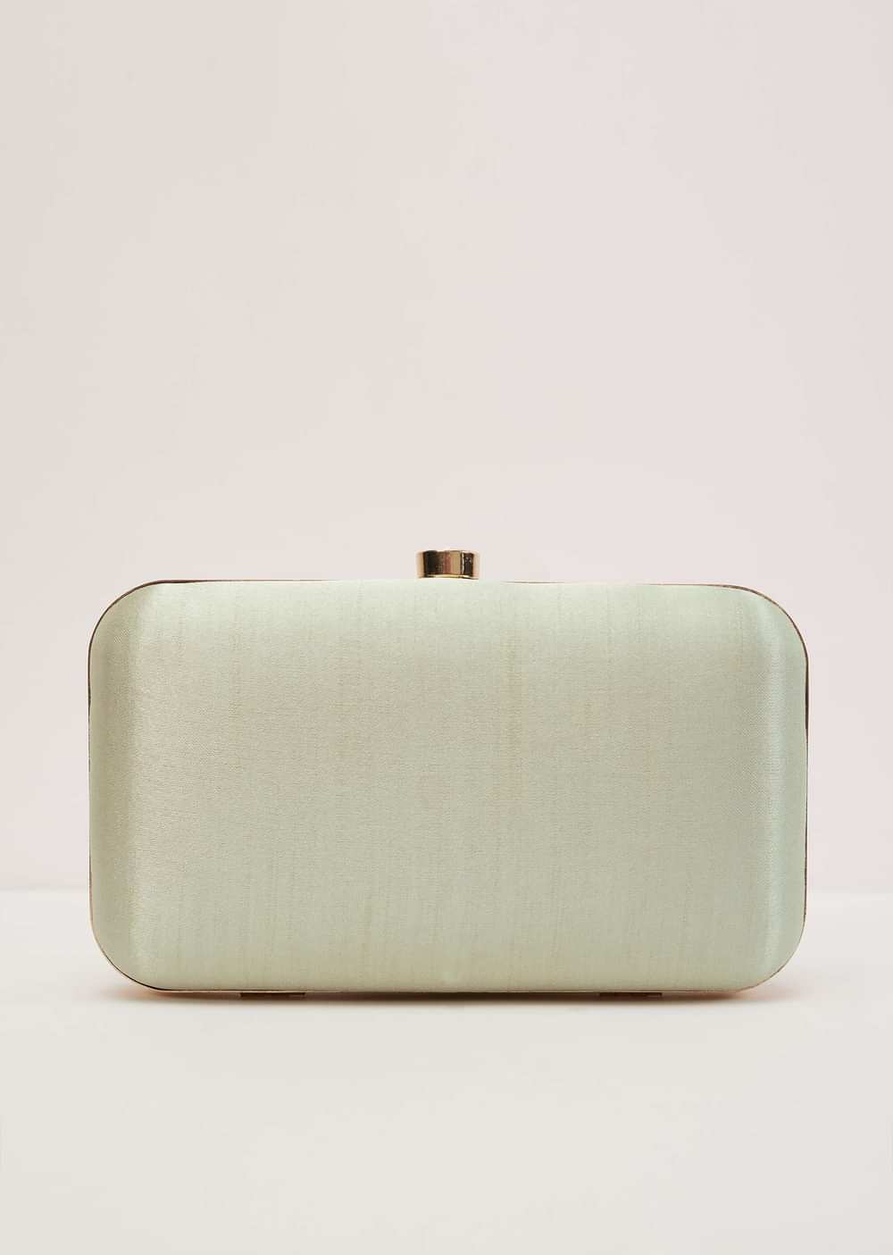 Pista Green Floral Clutch On Silk Fabric