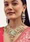 Mint Green Gold Finish Long Necklace Set With Kundan In Mix Metal