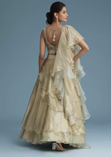Mint Green Organza Layered Lehenga Set