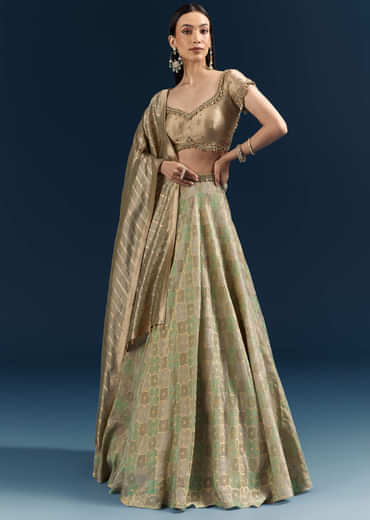 Mint Green Silk Bridesmaid Lehenga With Heavy Embroidery