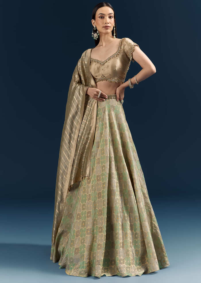 Mint Green Silk Bridesmaid Lehenga With Heavy Embroidery