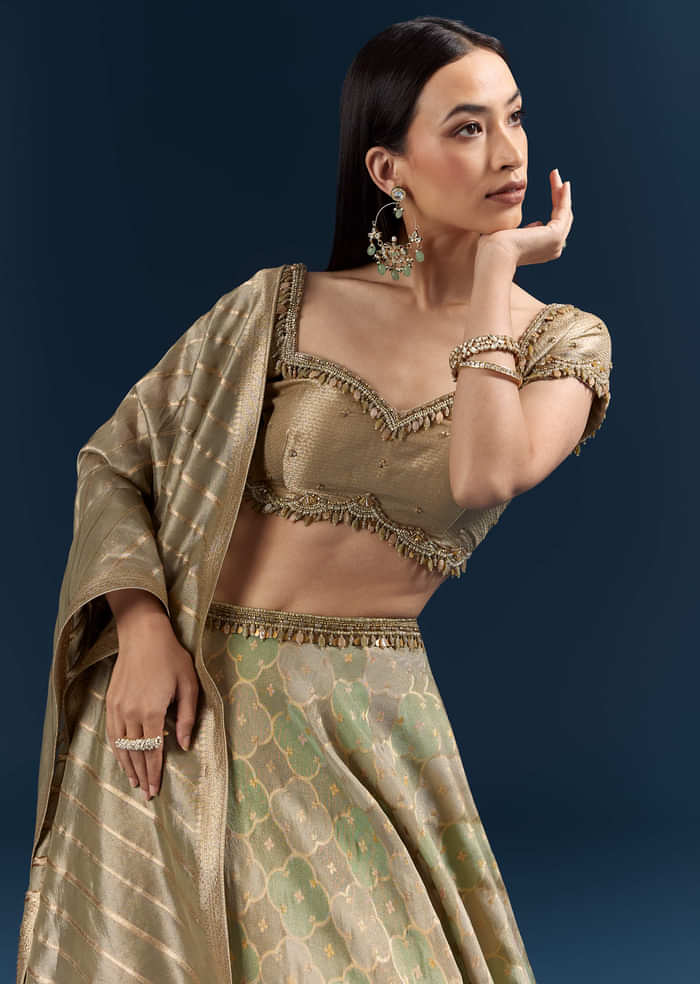 Mint Green Silk Bridesmaid Lehenga With Heavy Embroidery