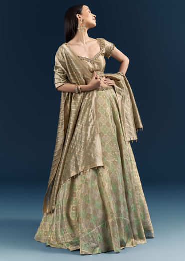Mint Green Silk Bridesmaid Lehenga With Heavy Embroidery