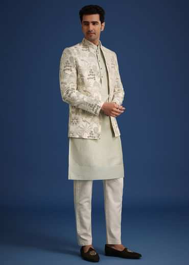 Mint Green Silk Cutdana Embroidered Jodhpuri Set