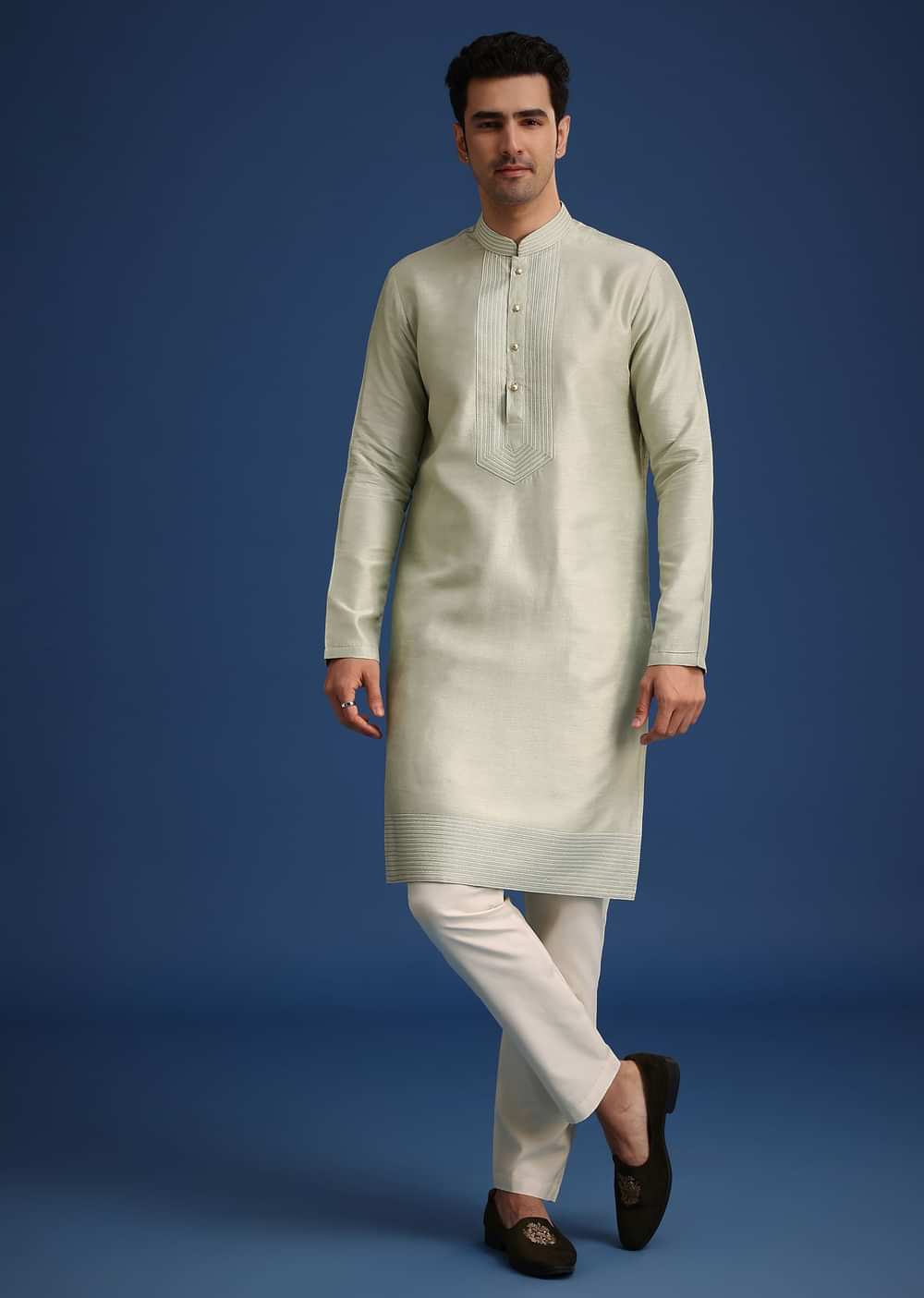 Mint Green Silk Cutdana Embroidered Jodhpuri Set