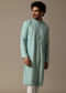 Mint Green Threadwork Silk Kurta Set For Men