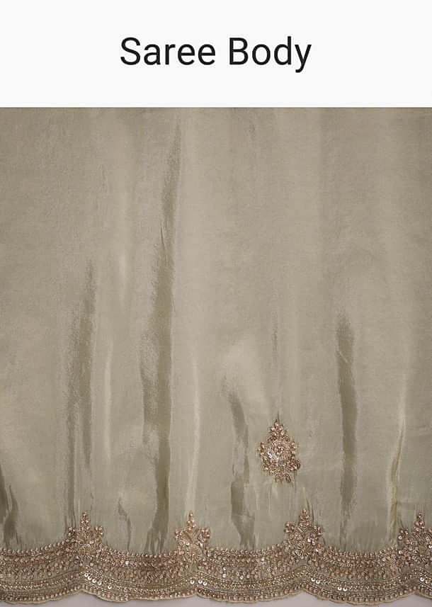 Mint Green Tissue Saree With Zardosi And Bead Embroidery