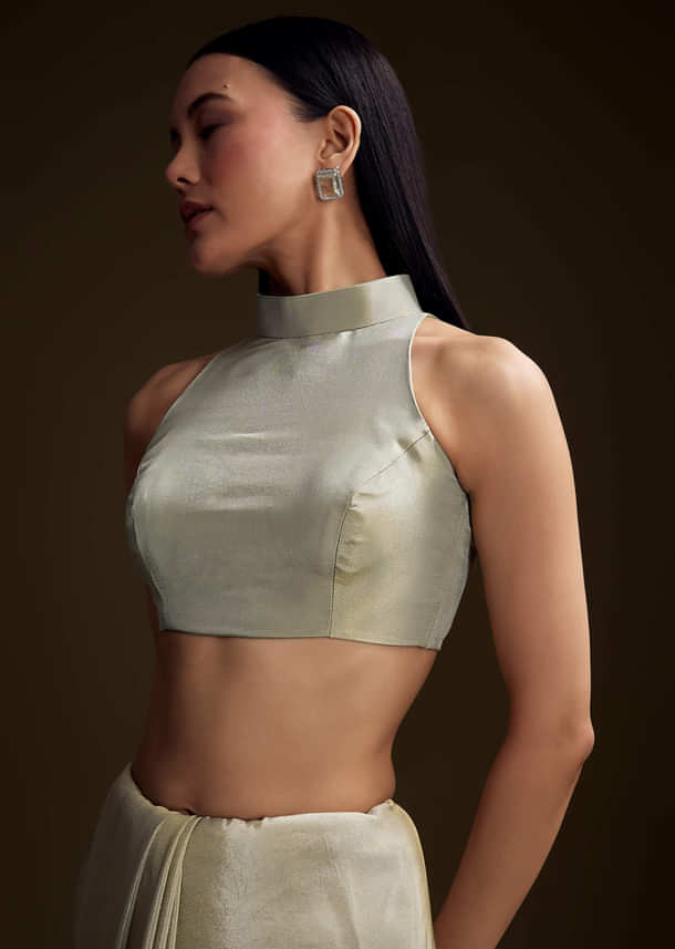 Mint Green Tissue Saree With Zardosi And Bead Embroidery