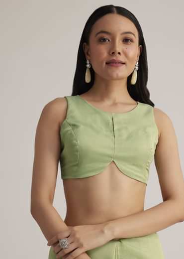 Mint Green Tissue Silk Sequins Saree With Scallop Border