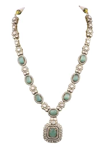 Mint Green Uncut Polki Necklace Set In Mix Metal