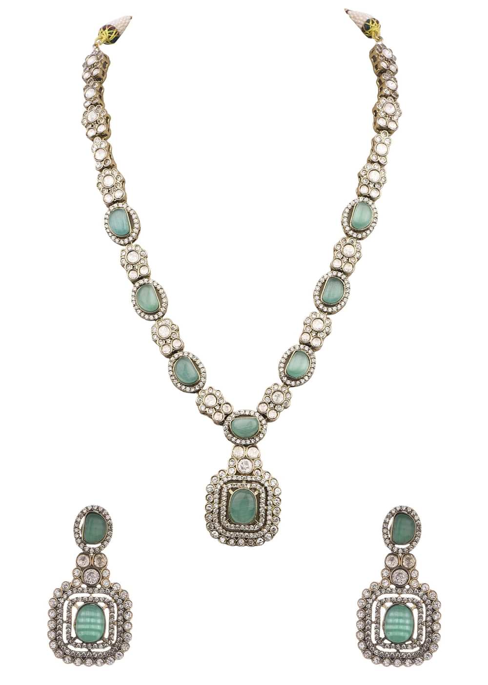 Mint Green Uncut Polki Necklace Set In Mix Metal
