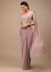Misty Rose Pleated Saree In Lycra Blend Detailed With Embroidery Work On Pallu Border And Moroccan Jaal