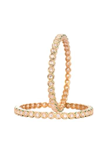 Mixed Metal Handcrafted Rose Gold Bangles In Kundan Polki