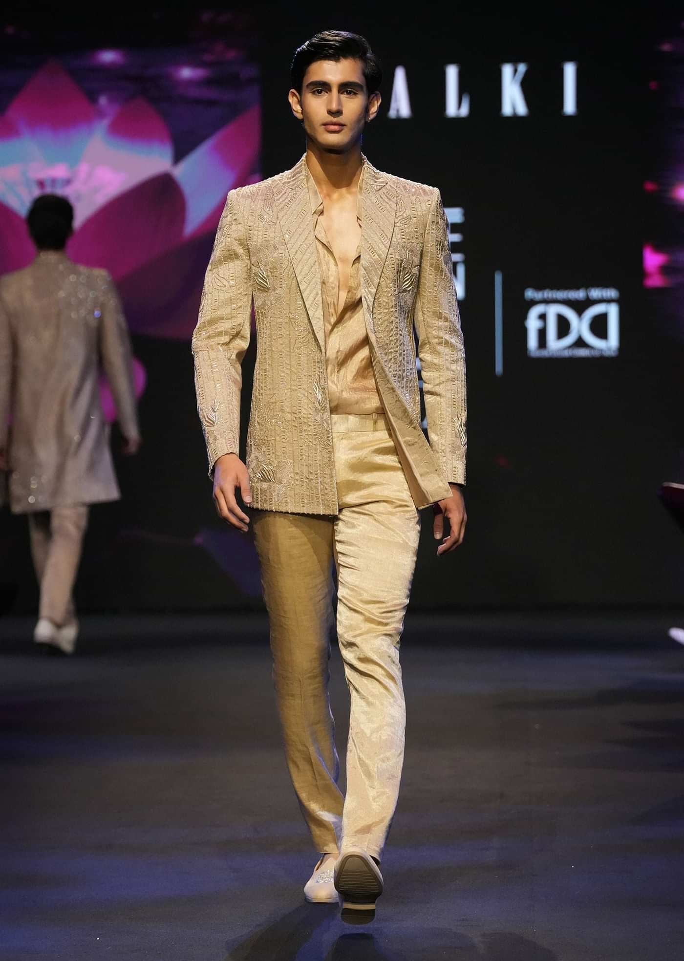 Moff Banarasi Brocade Embroidered Indo Western Tuxedo Suit