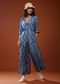Sea Blue Printed Co-ord Set In Muslin