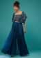 Persian Blue Hand-Embroidered Palazzo Crop-Top Set In Chinon