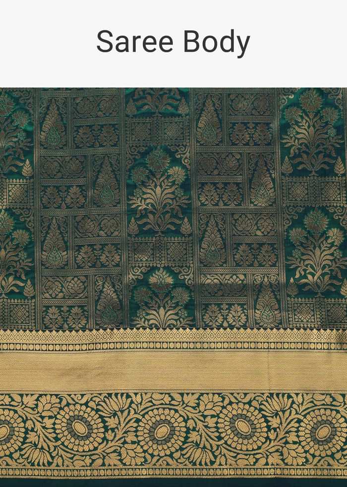 Peacock Blue Kanjivaram Saree In Pure Uppada Silk With Zari Weave And Unstitched Blouse
