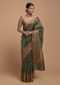 Moss Green Pure Handloom Saree In Tussar Silk With Woven Floral Buttis Online - Kalki Fashion