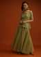 Moss Green Palazzo And Peplum Suit In Organza With Flower Sequins And Cut Dana Work