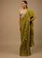 Moss Green Ready To Wear Ruffle Saree With A Heavy Sequins And Cut Dana Embroidered Crop Top