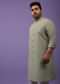 Moss Green Striped Kurta In Art Silk