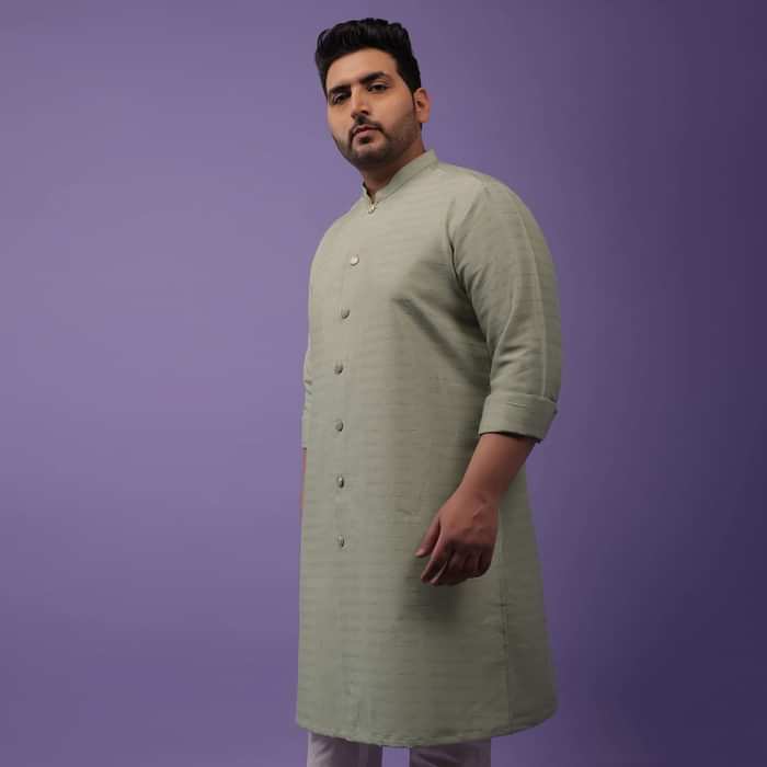 Moss Green Striped Art Silk Kurta