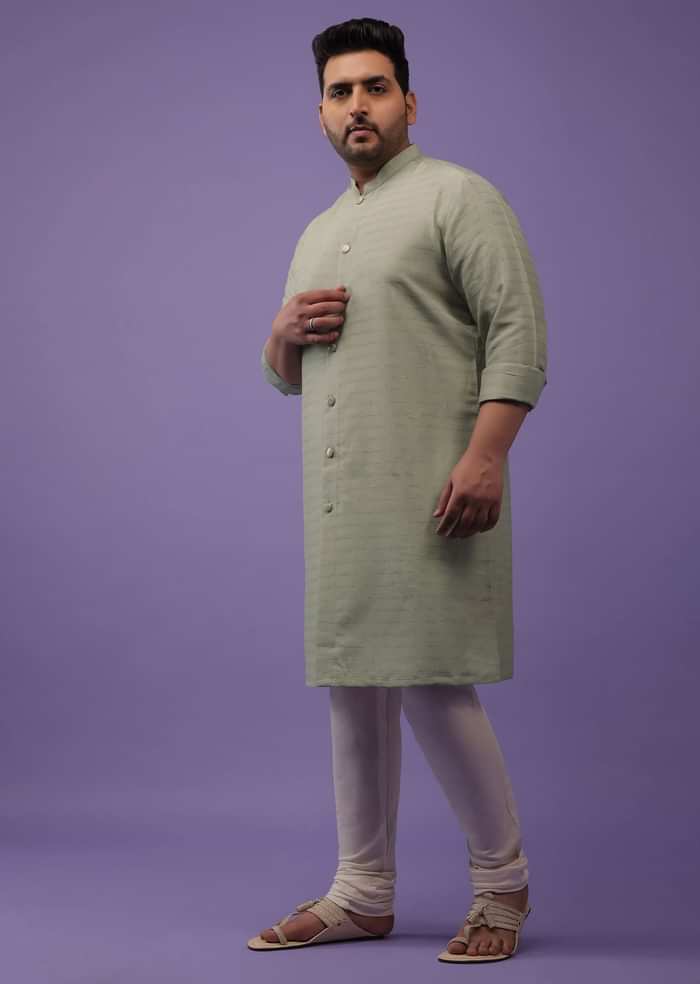 Moss Green Striped Art Silk Kurta