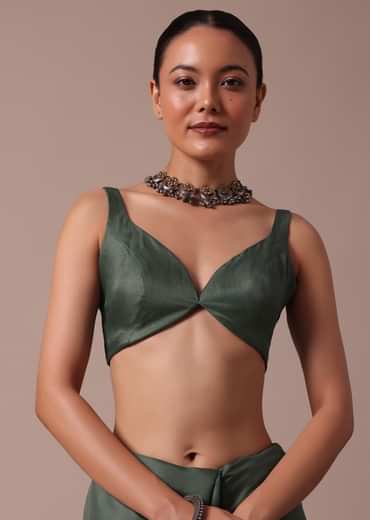 Moss Green Tussar Saree With Unstitched Blouse