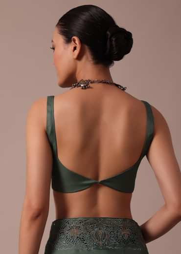 Moss Green Tussar Saree With Unstitched Blouse