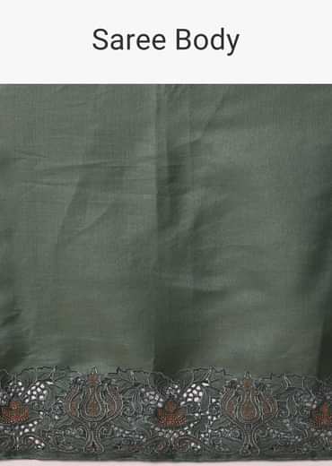 Moss Green Tussar Saree With Unstitched Blouse