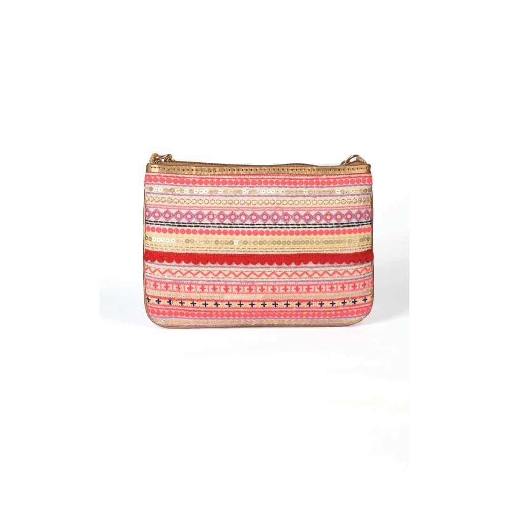 Multi Color Clutch In Silk With Tribal Embroidery Work In Stripe Pattern Online - Kalki Fashion