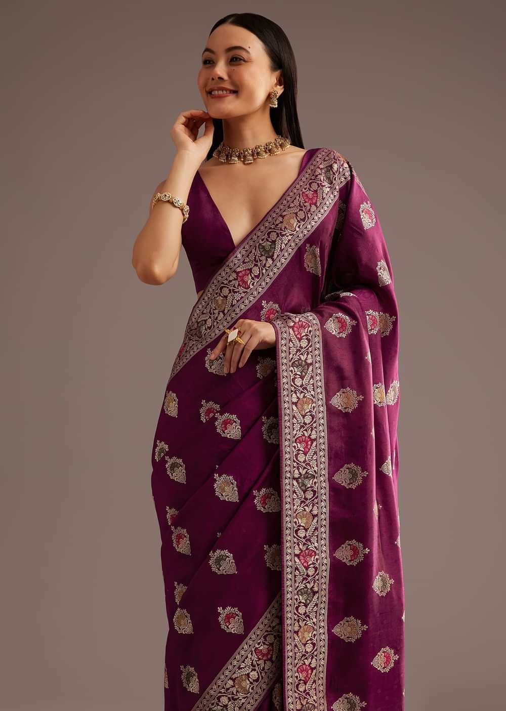 Multi Color Dola Silk Saree With Resham And Zari Weaving