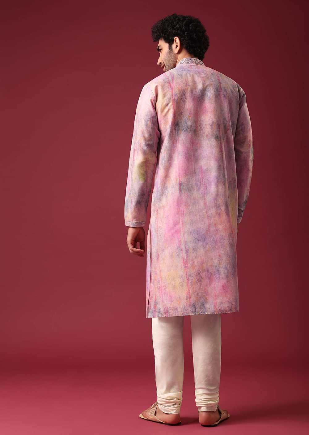 Multi Color Kurta Set In Silk with Mirror Work