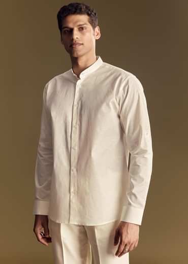 Multi Color Linen Jacket Kurta Set Featuring Kantha Detailing