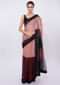 Multi color linen saree with contrasting black border in mirror embroidery only on Kalki