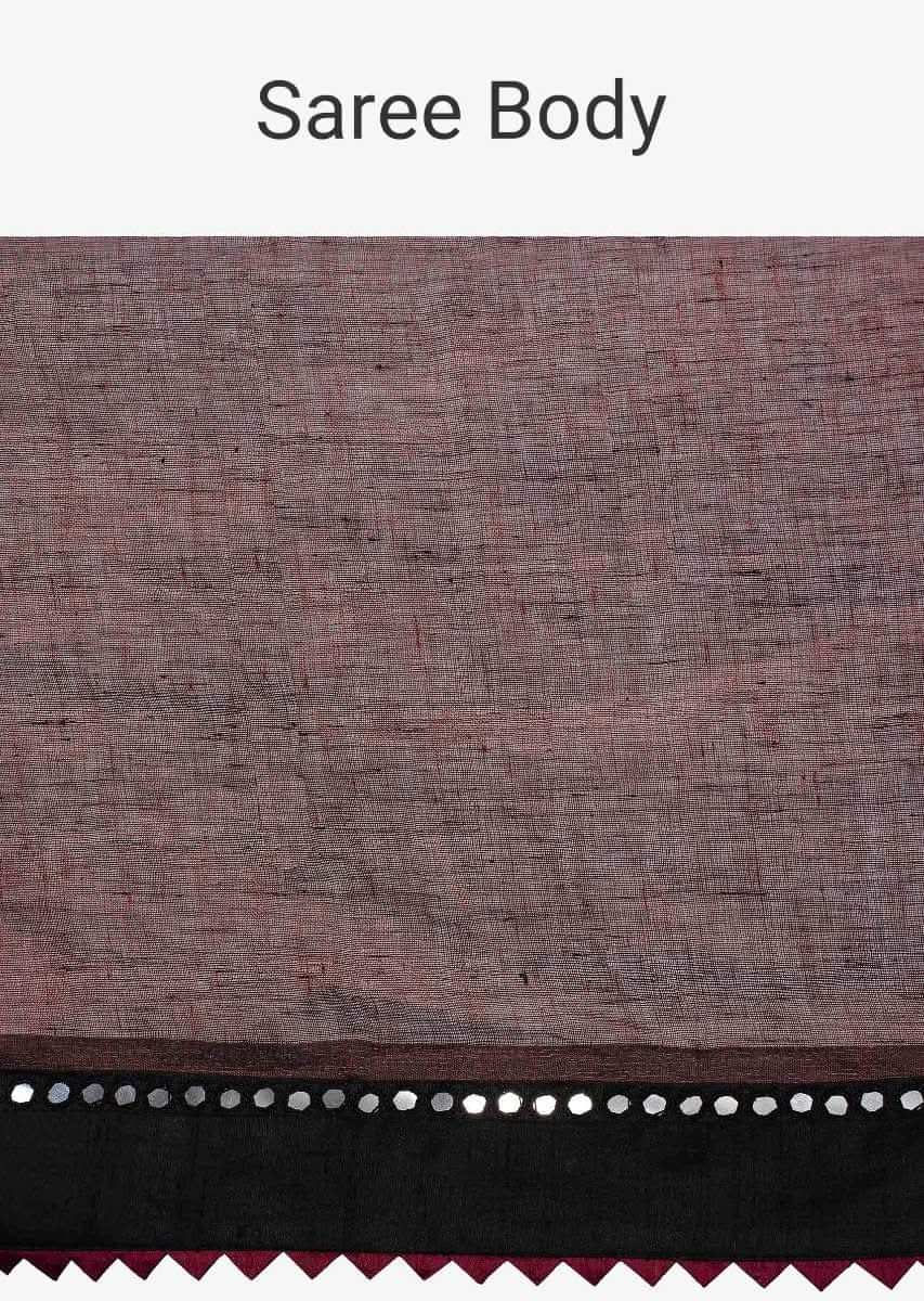 Multi color linen saree with contrasting black border in mirror embroidery only on Kalki