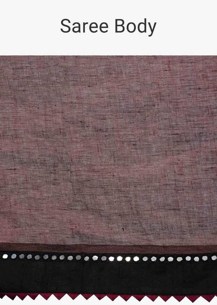 Multi color linen saree with contrasting black border in mirror embroidery only on Kalki