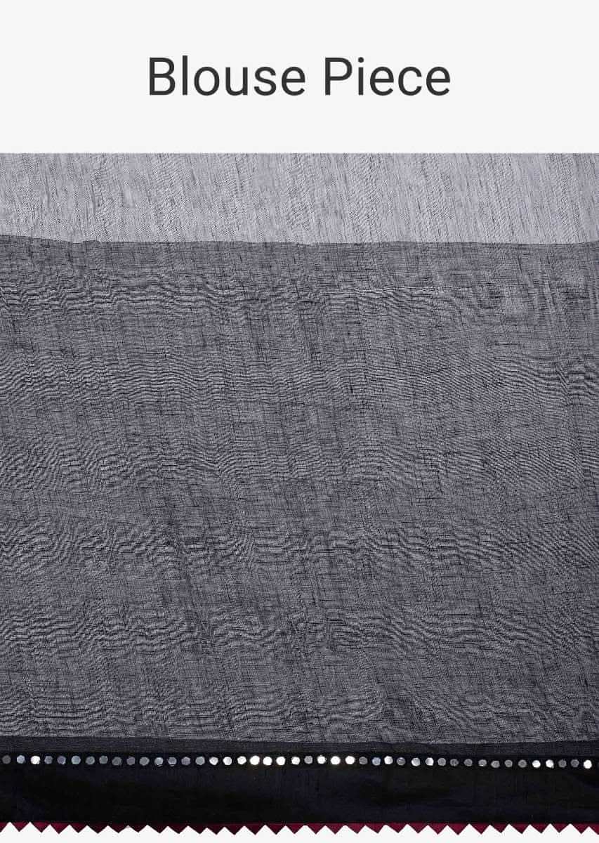 Multi color linen saree with contrasting black border in mirror embroidery only on Kalki