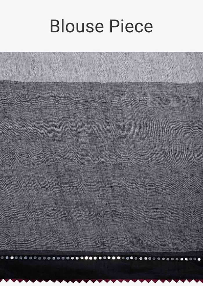 Multi color linen saree with contrasting black border in mirror embroidery only on Kalki