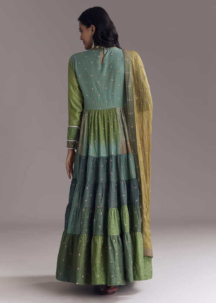 Multi Color Printed Chanderi Anarkali With Stitch Work