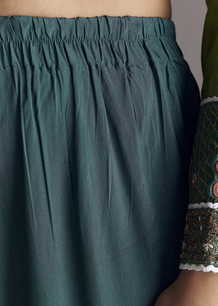 Multi Color Printed Chanderi Anarkali With Stitch Work